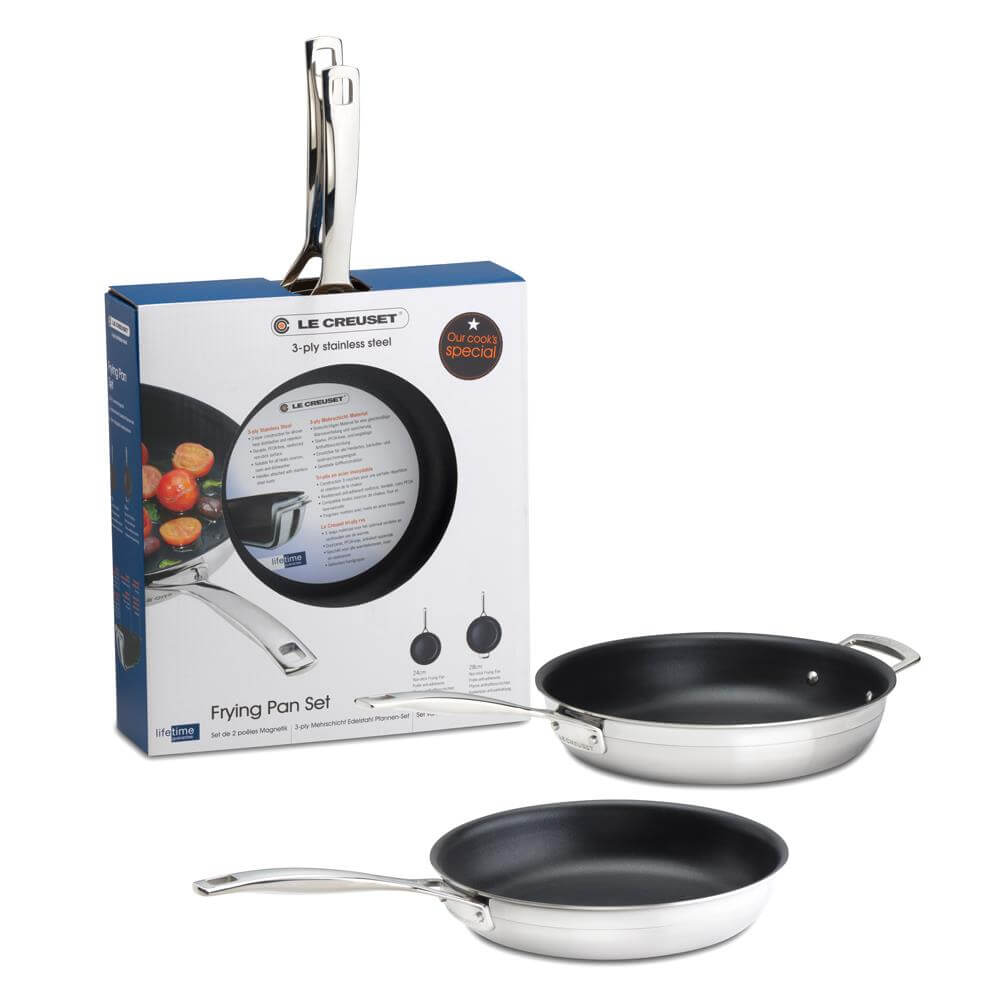 Le Creuset 3-Ply Stainless Steel 24cm and 28cm Frying Pan Set